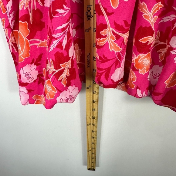 Pleione Blouse‎ Women L Pink Floral V-Neck Puff Sleeve Boho Coquette Romantic - Picture 3 of 6